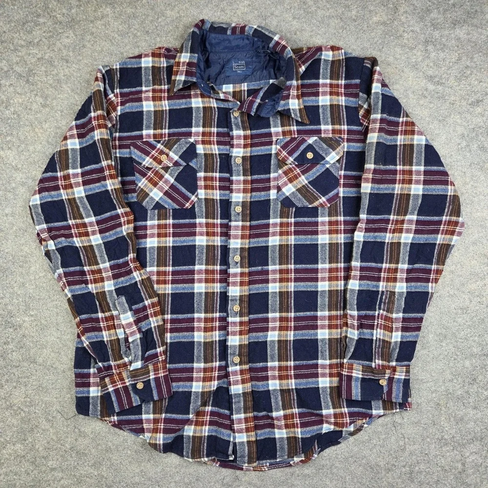 Sears Shirt Mens LT Tall Blue Plaid Flannel Button Front Long Sleeve Casual Wool